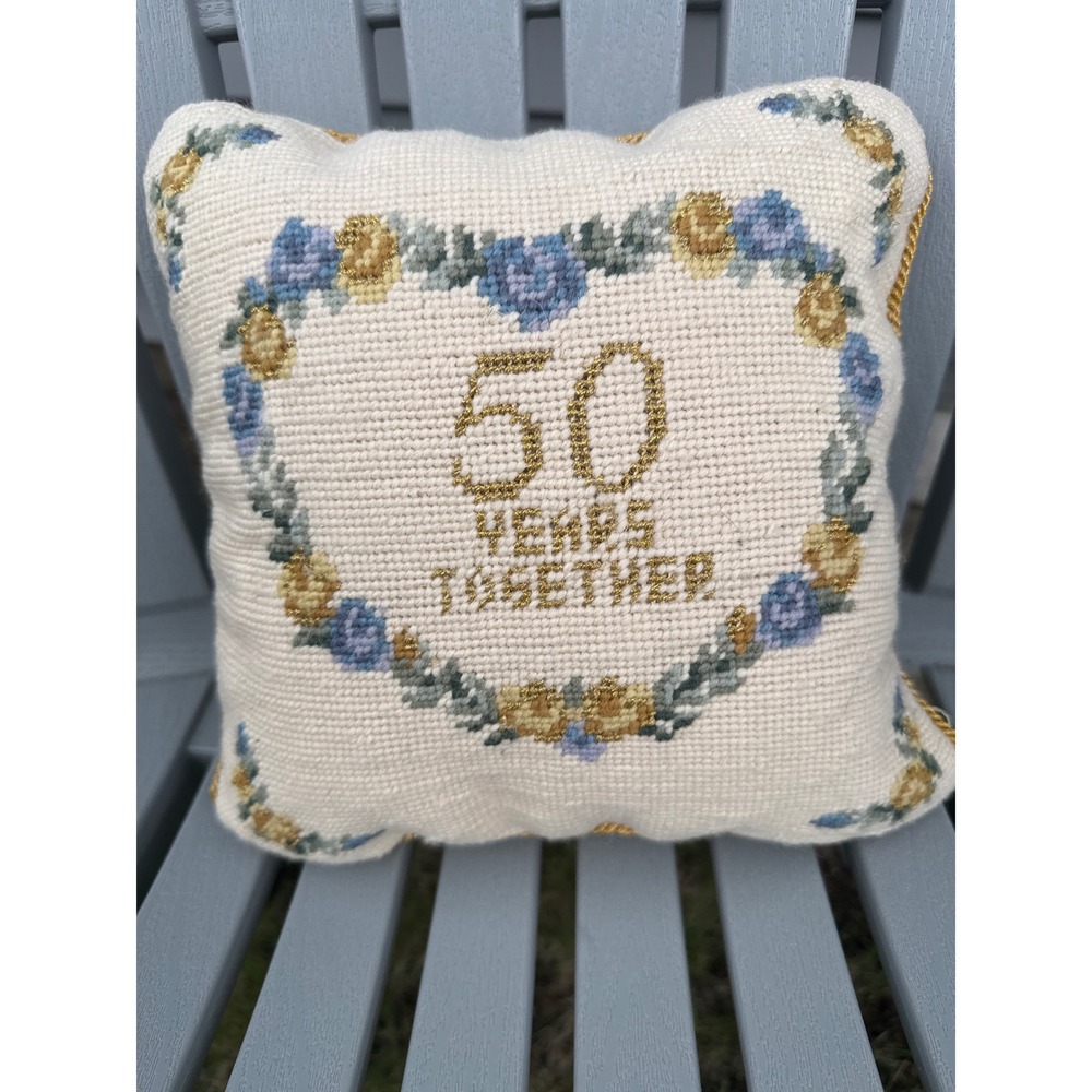 50 Years Together Pillow‎ 10"x10" Embroidered Golden Anniversary